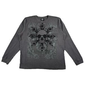 MMA Elite Skull Crucifix Waffle Knit Thermal Long Sleeve Men's 2XL Gray